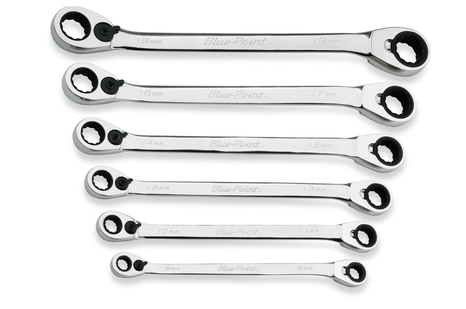 6 pc 12-Point Metric 25° Offset Reversible Ratcheting Box Wrench Set (8-19 mm) (Blue-Point®) | BXORM706 6 pc 12-Point Metric 25° Offset Reversible Ratcheting Box Wrench Set (8-19 mm) (Blue-Point®) | BXORM706